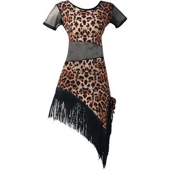 Naujas Lotynų Šokių Kostiumas Moterų Suaugusiųjų Leopard Kutas Šokio Spektaklis Seksualus Akių Sujungimas Suknelė Modernaus Šokio Moterų Trumpomis Rankovėmis