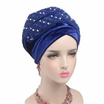 Naujas Mados Moterų Aksomo Turbaną Musulmonų Moterų Vidinis Hijabs Skrybėlės 3D Puošnios Gėlės Papildomų Ilgai Galvos Apsiaustas Hijab Galvos Skara Skarelė