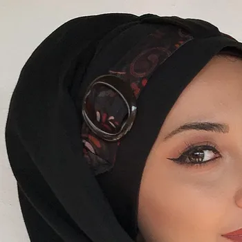 Naujas Moda Tesettür Hijab 2021 Kadın Türban Islami Başörtü Şapka Fular Eşarp Kiremit Renk Çiçekli Kemer Detaylı Tokalı Hazır Şal