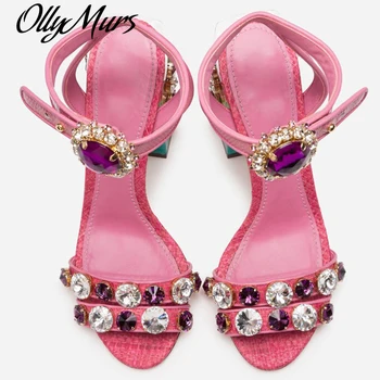 Naujas Moterų Sandalai Kristalų Aikštėje Aukšto Kulno Platforma Rožinė Peep Moteriška Suknelė Ponios Batai Pearl Šalies Zapatos De Mujer