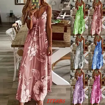 Naujas Moterų Suknelė Apynasrio V Kaklo Boho Suknelė Gėlių Rankovių Ilgio Paplūdimio Sundress Plius Dydis /IKI