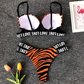 Naujas Zebras Spausdinti Push Up Bikinis 2019 maudymosi kostiumėlį Moterų maudymosi Kostiumėliai Moterims, Dviejų vienetų Bikini komplektas Su Liemenėlė Puodelis Bather Maudymosi Kostiumą Plaukti