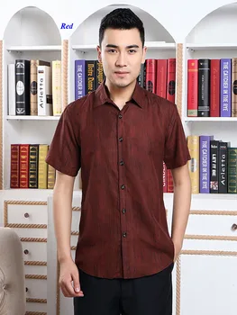 Naujas atvykimo vyrų grynas gambiered Guangdong šilko trumpas rankovėmis smart casual, marškinėliai, natūralaus šilko turndown apykaklės marškinėliai,dovanų kaukė