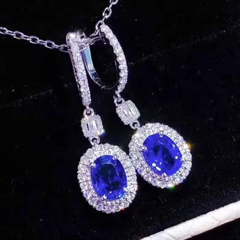 Naujas mėlynas safyras brangakmenio stud auskarai moterims, sidabras fine jewelry vandenyno mėlyna spalva sertifikuoti gamtos perlas mergina gimtadienio dovana