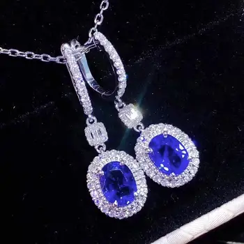 Naujas mėlynas safyras brangakmenio stud auskarai moterims, sidabras fine jewelry vandenyno mėlyna spalva sertifikuoti gamtos perlas mergina gimtadienio dovana