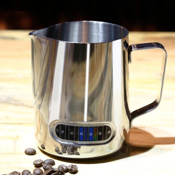 Naujas nerūdijančio plieno kavos įrankiai, espresso ąsotis Pieno Ąsotis su temperatūros indikatorius Putų Ąsotis