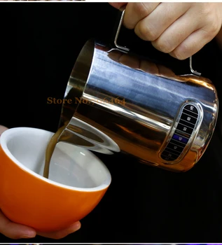 Naujas nerūdijančio plieno kavos įrankiai, espresso ąsotis Pieno Ąsotis su temperatūros indikatorius Putų Ąsotis