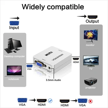 Nauji Karšto VGA2HDMI Mini VGA į HDMI Konverteris su 1080P Audio Adapteris Jungtis KOMPIUTERYJE HDTV Projektorius