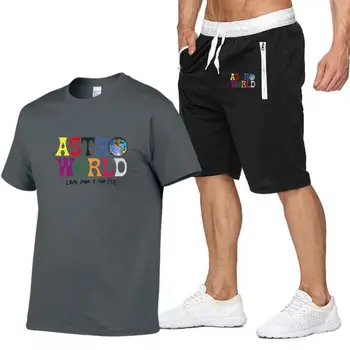 Nauji karšto pardavimo vyriški T-shirt + 5 taškų kelnaičių 1 rinkinį parduoti SCOTT TRAVIS ASTROWORLD medvilnės marškinėliai letter spausdinimo 1 set