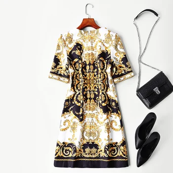 Naujų drabužių Europos, Amerikos prekės ženklo aukštos klasės boutique OLIS priemiestinių trumpas rankovėmis totem rodo, plonas temperamentas suknelė
