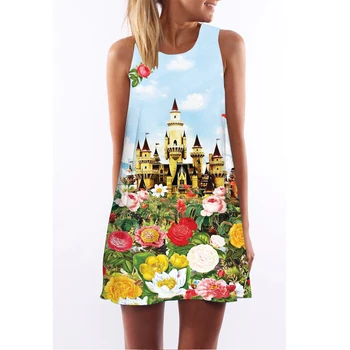 Naujų moteriškų Rūbų 3D Spausdinimo Berankovis O-Kaklo Bakas Trumpą Suknelę 2020 Metų Vasaros Boho Paplūdimio Atostogų Sundress Prarasti Šifono Mini Vestido