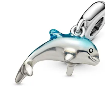 Nekilnojamojo Sidabro spalvos Kibirkščiuojantis Delfinų Tabaluoti Žavesio Karoliukai tinka Originalus Pandora Apyrankės Moterims 