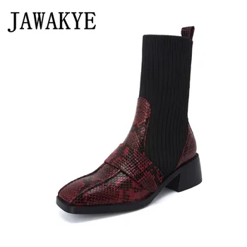 Nekilnojamojo odos batai raudona gyvatė modelis odos megztų kojinių stilius 