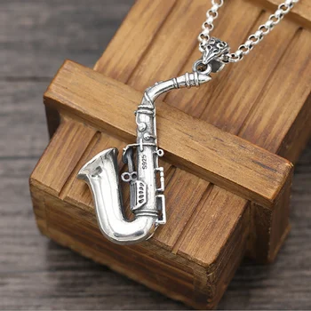 Nekilnojamojo sidabro Saksofonas Muzikos Kūrybos Pakabukas S925 Sterlingas Sidabro Mados užsakymą muzikos simbolis, juvelyriniai sidabro Karoliai Pakabukas
