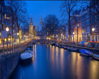Nemokamas Pristatymas Miestas Amsterdam Canal Street Nakties vaizdai, Super Aišku, Sienos Užsakymą Gyvenimo Kambario, Miegamasis Freskos Hotel 3d Tapetai