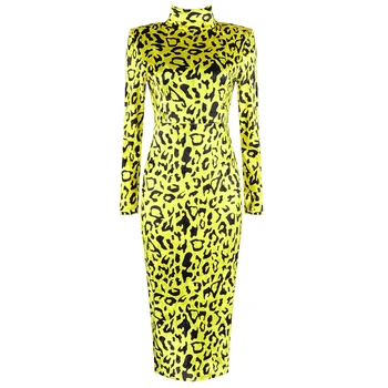 Nemokamas pristatymas žiemos naujas ponios mados leopardas spausdinti visą rankovės šiltas užtrauktuku ilga seksuali suknelė streetwear