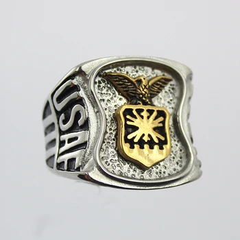 Nerūdijančio plieno, aukso ir sidabro padengtą Amerikos Oro Pajėgų signet karinės žiedas vyrams, vyriški Žiedas, Nerūdijančio Plieno, Punk Rock Žiedas