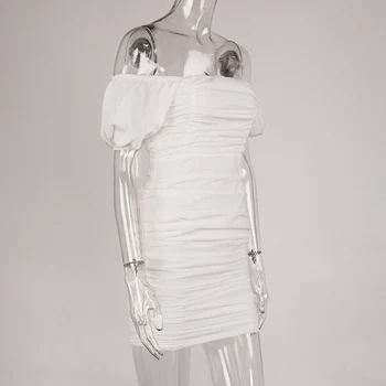 NewAsia Off Peties Balta Suknelė 2 Sluoksniai Žibintų Rankovės Mini Ruched Seksualus Bodycon Vasaros Suknelės Moteris Elegantiškas Atsitiktinis Šaliai, Skraistės