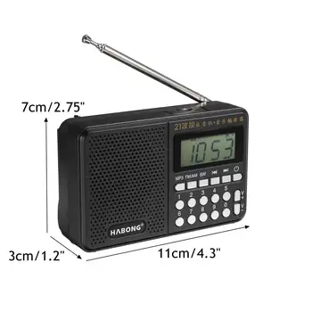 Nešiojamas Radijas FM/AM/SW 21 Juostų Skaitmeninis Klavišą Mini Teleskopinė Antena Kišenės MP3 TF USB Imtuvą, Garsiakalbį Lauko