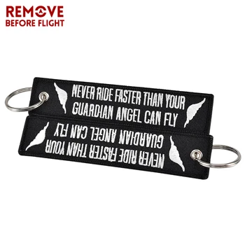 Niekada važiuoti Greičiau, Nei Tavo Angelas sargas Gali Skristi Key Chain Bijoux Keychain Motociklų Siuvinėjimo Klavišą Chian 3 VNT./DAUG