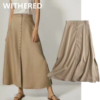 Nudžiūvo anglija retro stiliaus viena breasted-line lino aukšto juosmens midi sijonas moterims faldas mujer moda 2020 m. ilgi sijonai, moteriški