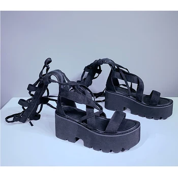 Nėrinių gladiatorių sandalai moterims platforma vasaros sandalai romos sandalai moterims platforma vasaros sandalai punk batai YMB112