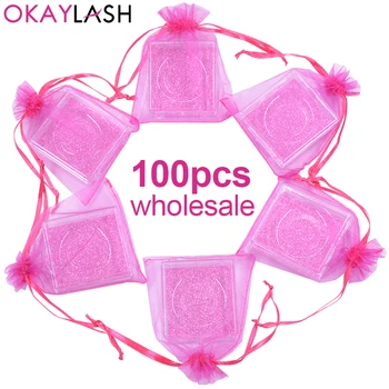 OKAYLASH Didmeninė 2020 Naujausias Gražus Unikalų Stilių Tuščias Rožinė Aišku, Blakstienų Pakuotės Atveju su Šilko Organza Raišteliu Krepšys
