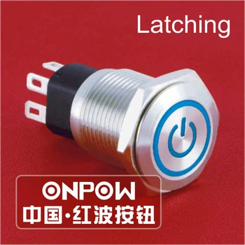 ONPOW 16mm Vandeniui IP65 Latching 6 V,12V,24V Galios simbolis LED Anti-vandal Mygtukas Jungiklis (GQ16-KF-11ZET/J/S) CE,ROHS