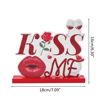 OOTDTY Valentino Dienos Stalo Papuošalai Vakarienę Mediniai Centerpieces Pasirašyti Love Kiss Me XOXO Lūpų Valentino Dovana
