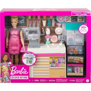 ORIGINALIAS Barbie®Kavos Parduotuvė su 12-/30.40-cm, Šviesūs Kreivi Lėlės & 20+ Realus Žaisti Vienetų