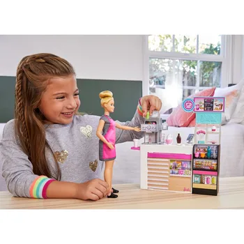 ORIGINALIAS Barbie®Kavos Parduotuvė su 12-/30.40-cm, Šviesūs Kreivi Lėlės & 20+ Realus Žaisti Vienetų