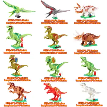 Oenux Naujas 12PCS Juros periodo Dinozaurų Mažų Statybos Blokuoti T-Rex Indomirus Pterosauria Triceratop Dinozaurai Blokuoti Plytų Vaikų Žaislas