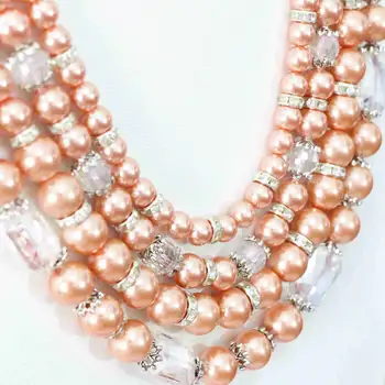 Oranžinė shell imituojamas-pearl apvalūs karoliukai, auskarai, karoliai 4rows sidabro spalvos metalinės priedai romantiška papuošalai 18.5-23