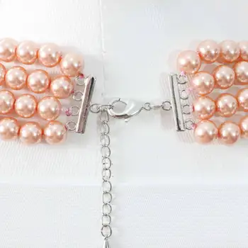 Oranžinė shell imituojamas-pearl apvalūs karoliukai, auskarai, karoliai 4rows sidabro spalvos metalinės priedai romantiška papuošalai 18.5-23