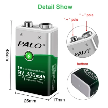 PALO 5vnt 9V Įkraunamas NiMH Baterija 6F22 9 v Batteria+9V Baterija USB Greitas Įkroviklis 9V ličio Li-ion baterijos nimh