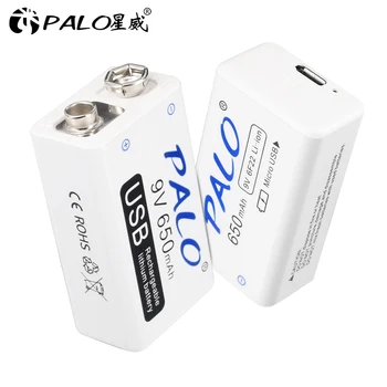 PALO 650mAh 9V baterija USB 6F22 9V ličio Li-ion Li jonų bateriją, Mikrofono Gitara EQ Dūmų Signalizacijos Multimetras