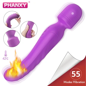 PHANXY 55 Režimai, Magic Wand Šildymo Galingas Moterų Vibratorius Klitorio Stimuliatorius Prekes Suaugusiems-Sekso Produktai Moterų Masturbator