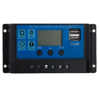 PWM 10/20/30A Dual USB Saulės baterijomis Baterija Reguliatorius Mokestis Valdytojas 12/24V LCD