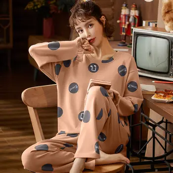 Pajama Komplektai Moterų Plius Dydis 3XL HomeWear Sleepwear Medvilnės Plati Laisvalaikio Puikus Saldūs Pižamos Atsitiktinis ilgomis Rankovėmis Madinga Ulzzang