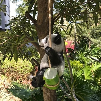 Panda Statulos Mielas Juoda ir Balta Panda Sūpynės Bambuko Kūrybos Statula Miniatiūriniai Namų, Lauko, Sodo Dekoravimui