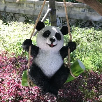 Panda Statulos Mielas Juoda ir Balta Panda Sūpynės Bambuko Kūrybos Statula Miniatiūriniai Namų, Lauko, Sodo Dekoravimui