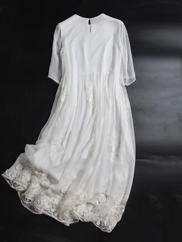 Paplūdimio Stiliaus Balta Nekilnojamojo Šilko Suknelė Siuvinėjimo Trys Ketvirtį Rankovės Ilgos Suknelės, moteriški Drabužiai Nemokamas Pristatymas 2020 m.