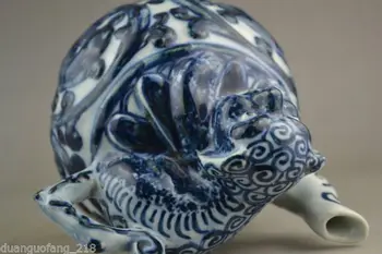Parengti Kolekcines Kinijos mėlynos ir baltos spalvos porceliano dragon šuns statula virdulys arbatinukas
