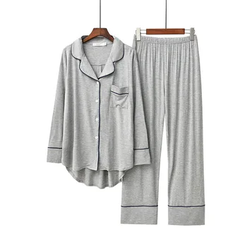 Pavasarį ir rudenį naujų transporto rūšių pižama moterų Atvartas kelnes long sleeve dviejų dalių laisvi namų drabužiai, pižamos moterims