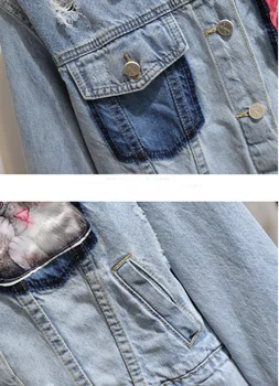 Pavasarį moterys mados prarasti vieną krūtinėmis katė modelio siuvinėjimo kankina jean viršutiniai drabužiai lady trumpas projekto džinsai atsitiktinis striukė