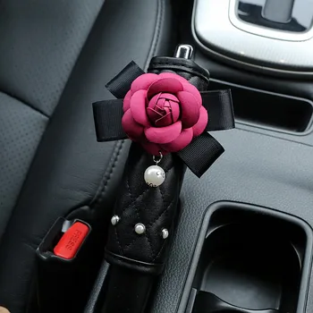 Pearl Rose Camellia Žiedų Automobilio Vairo Dangtelis Auto Interjero Aksesuarų saugos diržą, Rankinio stabdžio Pavara Padengti Kabliukai Papuošalai