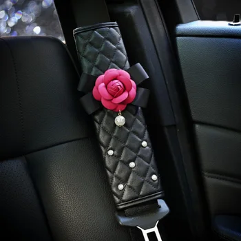 Pearl Rose Camellia Žiedų Automobilio Vairo Dangtelis Auto Interjero Aksesuarų saugos diržą, Rankinio stabdžio Pavara Padengti Kabliukai Papuošalai