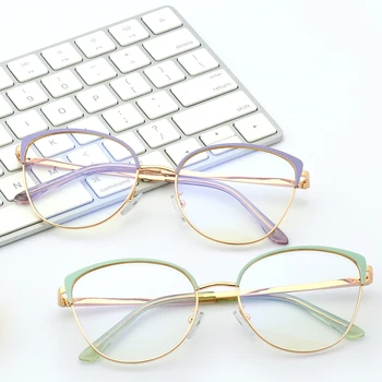 Peekaboo aukso metalo cat eye akiniai kompiuteris, stabdžių mėlyna šviesa mados optiniai akinių rėmeliai moterų rožinė dovanos gimtadienio proga
