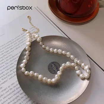 Peri'sbox Šiuolaikinės Natūralių Gėlavandenių Perlų Vėrinį Skanėstas Originali Baroko Perlas Choker Karoliai birželio Birthstone Dovana Jai