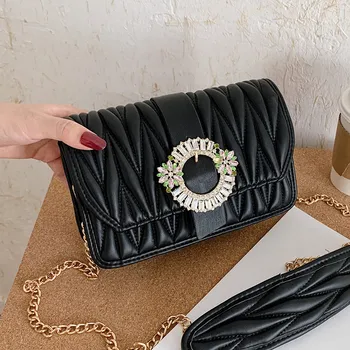 Plisuotos Aikštėje Cossbody maišelį 2020 Nauji Aukštos kokybės PU Oda Moterų Dizaineris Rankinės Diamond Užraktas Grandinės Petį Krepšys
